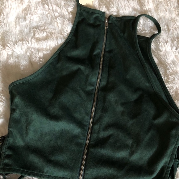 faux suede emerald green crop top - Picture 3 of 3
